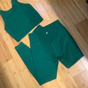 Lululemon Everglade Green leggings and sports bra